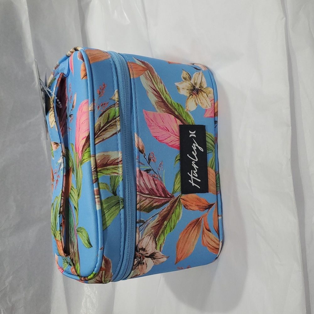 Hurley blue tropical floral print makeup‎ cosmetics beauty case bag new